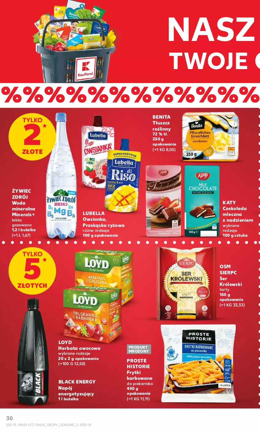 Gazetka promocyjna Kaufland - Gazetka tygodnia - ważna 03.01 do 10.01.2024 - strona 30 - produkty: Bell, Bella, Czekolada, Czekolada mleczna, Frytki, Herbata, Herbata owocowa, Królewski, Lack, Loyd, Lubella, Napój, Owsianka, Piekarnik, Ryż, Ser, Tłuszcz roślinny, Woda, Woda mineralna