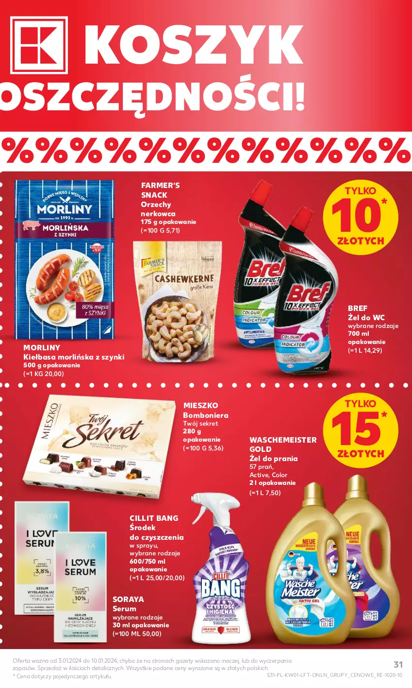 Gazetka promocyjna Kaufland - Gazetka tygodnia - ważna 03.01 do 10.01.2024 - strona 31 - produkty: Bomboniera, Bref, Cillit Bang, Fa, Kiełbasa, Kosz, Kret, Morliny, Rum, Ser, Serum