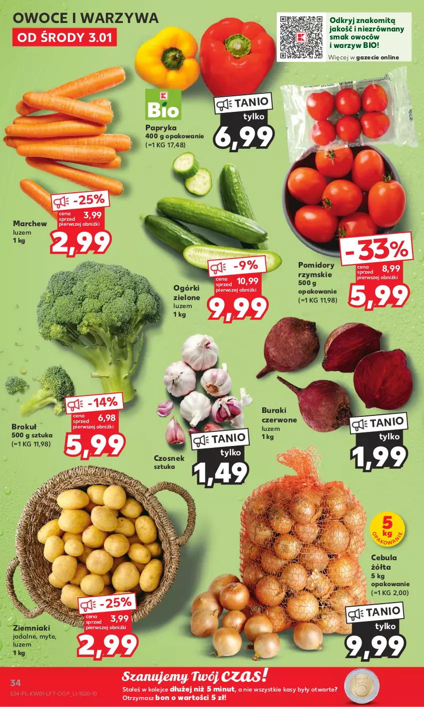 Gazetka promocyjna Kaufland - Gazetka tygodnia - ważna 03.01 do 10.01.2024 - strona 34 - produkty: Buraki, Cebula, Czosnek, Olej, Owoce, Papryka, Pomidory, Warzywa, Ziemniaki