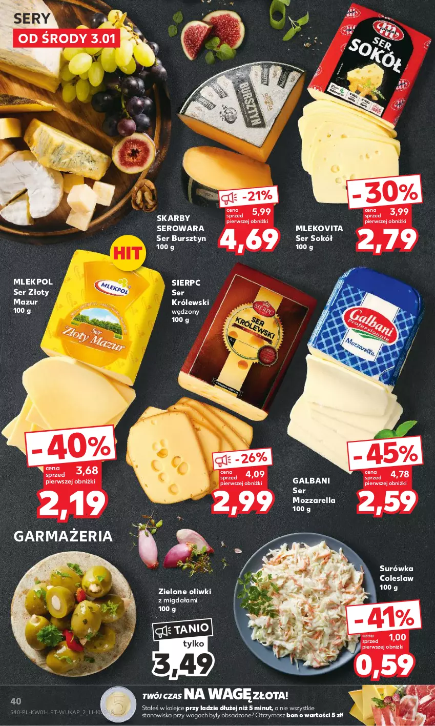 Gazetka promocyjna Kaufland - Gazetka tygodnia - ważna 03.01 do 10.01.2024 - strona 40 - produkty: Bursztyn, Galbani, Królewski, Mleko, Mlekovita, Mozzarella, Olej, Oliwki, Ser, Sok, Sokół, Surówka, Surówka coleslaw, Waga, Złoty Mazur