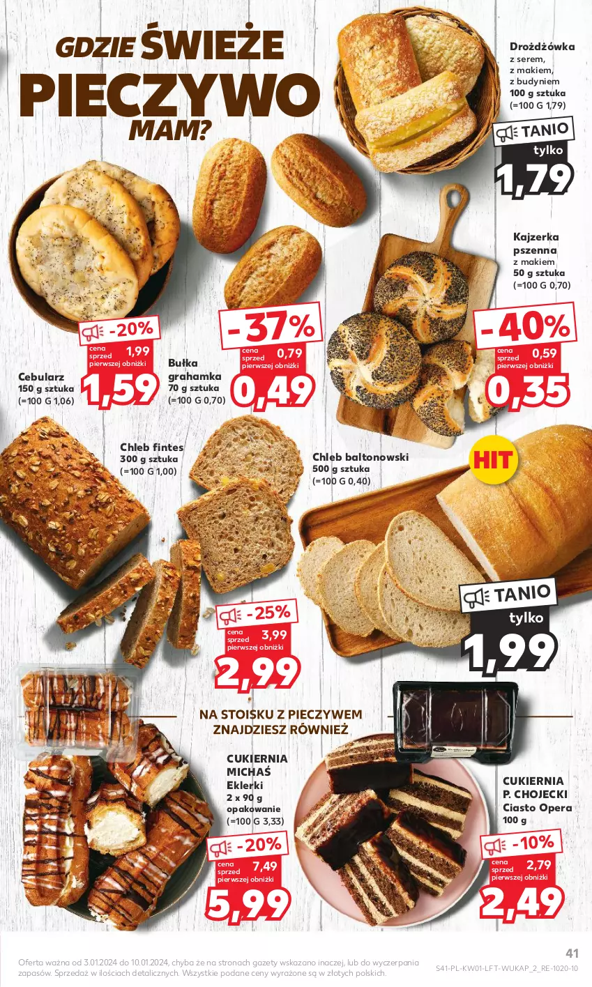 Gazetka promocyjna Kaufland - Gazetka tygodnia - ważna 03.01 do 10.01.2024 - strona 41 - produkty: Bułka, Bułka grahamka, Cebula, Chleb, Cukier, Gra, Kajzerka, Kajzerka pszenna, Piec, Pieczywo, Ser