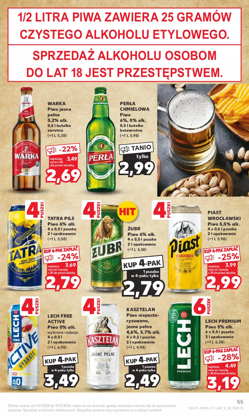 Gazetka promocyjna Kaufland - Gazetka tygodnia - ważna 03.01 do 10.01.2024 - strona 55 - produkty: Gra, Kasztelan, Lech Premium, Perła, Piast, Piwa, Piwo, Piwo jasne, Tatra, Warka