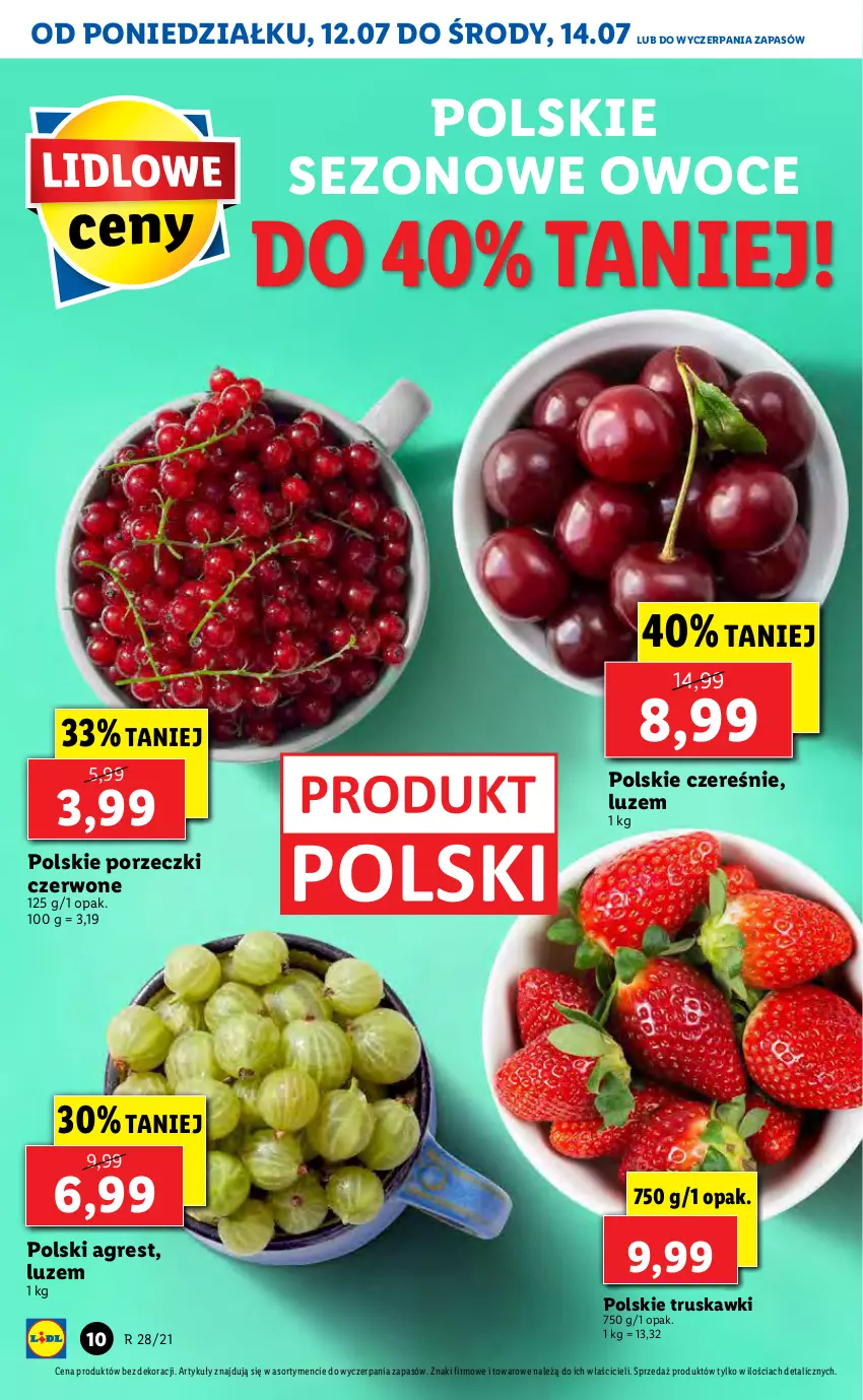 Gazetka promocyjna Lidl - GAZETKA - ważna 12.07 do 14.07.2021 - strona 10 - produkty: Gres, Owoce, Por, Porzeczki czerwone, Truskawki