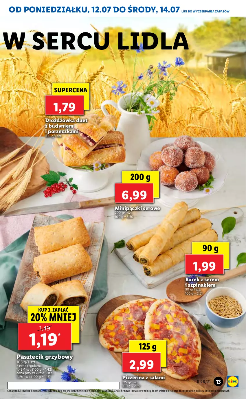 Gazetka promocyjna Lidl - GAZETKA - ważna 12.07 do 14.07.2021 - strona 13 - produkty: Pizzerina, Por, Salami, Ser, Szpinak