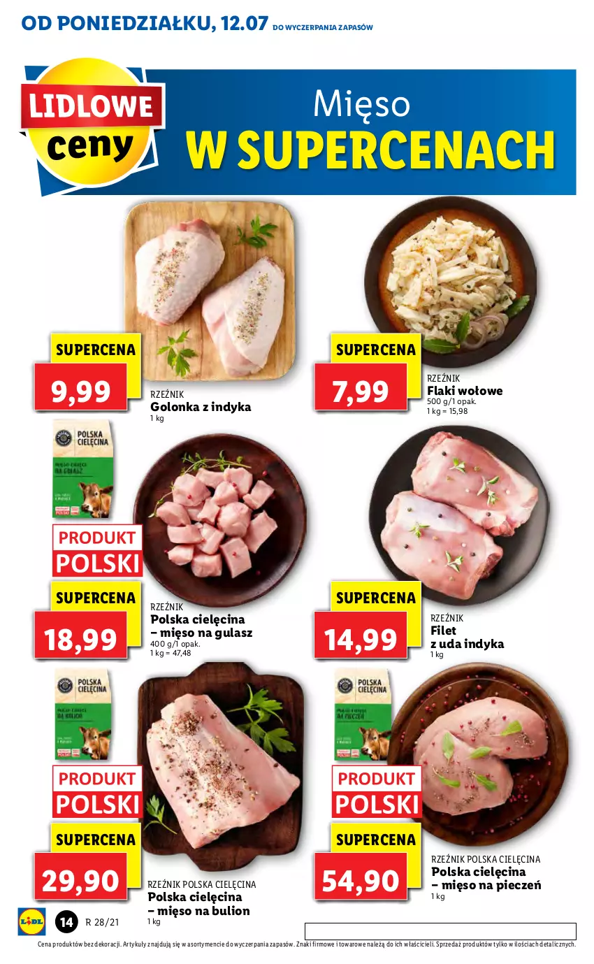 Gazetka promocyjna Lidl - GAZETKA - ważna 12.07 do 14.07.2021 - strona 14 - produkty: Bulion, Flaki, Flaki wołowe, Golonka z indyka, Lion, Mięso, Mięso na gulasz, Piec