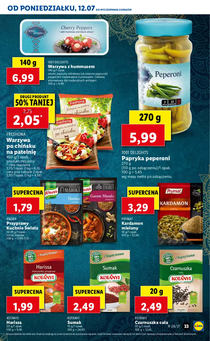 Gazetka promocyjna Lidl - GAZETKA - ważna 12.07 do 14.07.2021 - strona 33 - produkty: Hummus, Kawa, Knorr, Kotányi, Mus, Oliwki, Papryka, Prymat, Przyprawy, Warzywa