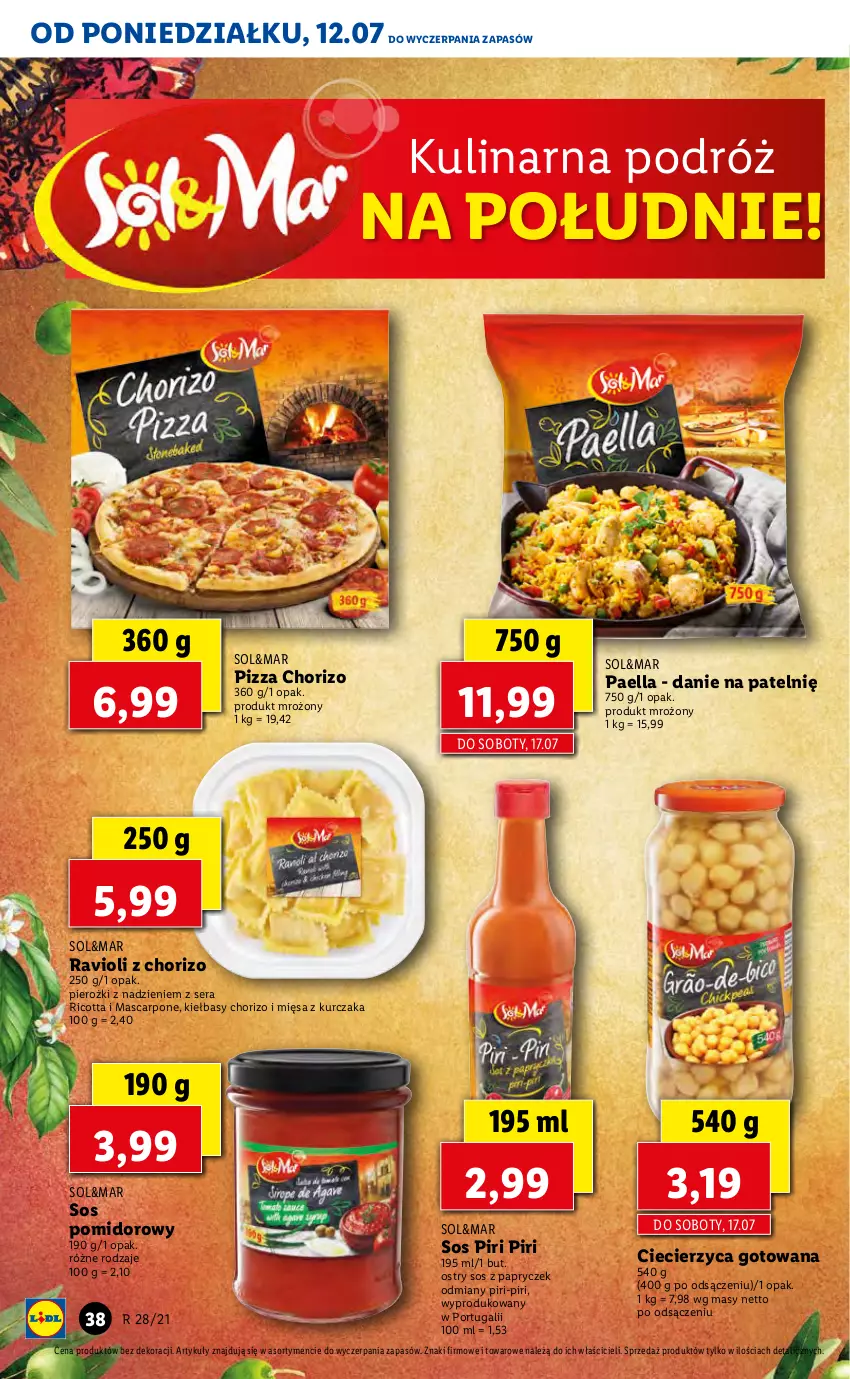 Gazetka promocyjna Lidl - GAZETKA - ważna 12.07 do 14.07.2021 - strona 38 - produkty: Kurczak, Mascarpone, Pizza, Por, Ricotta, Ser, Sos, Sos pomidorowy