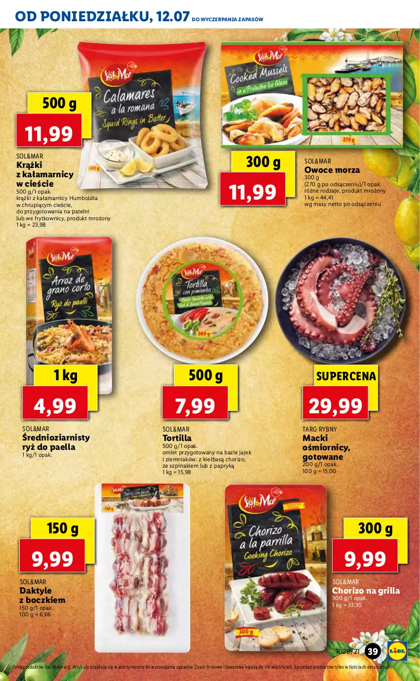 Gazetka promocyjna Lidl - GAZETKA - ważna 12.07 do 14.07.2021 - strona 39 - produkty: Daktyle, Grill, Owoce, Owoce morza, Ryż, Szpinak, Tortilla