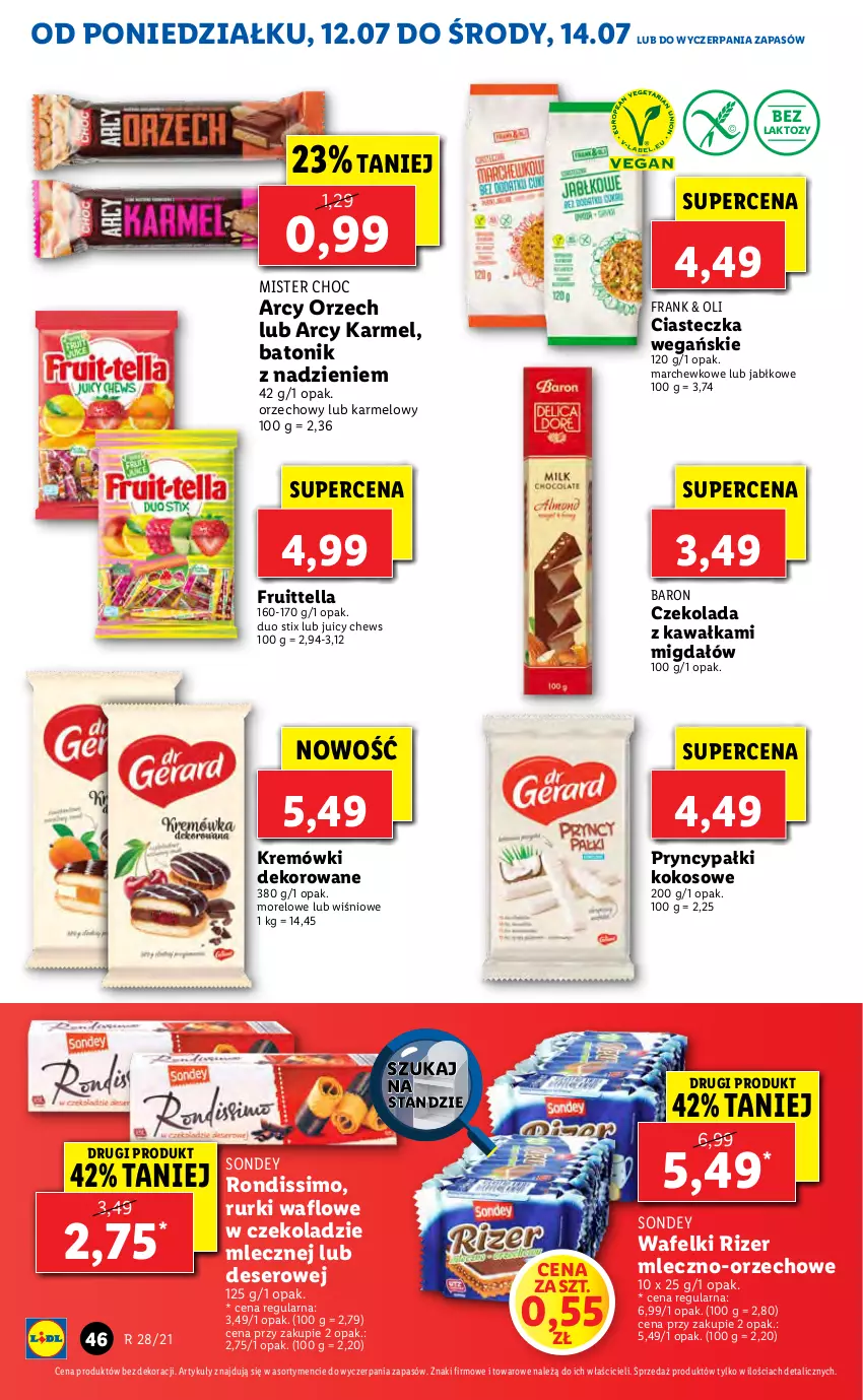 Gazetka promocyjna Lidl - GAZETKA - ważna 12.07 do 14.07.2021 - strona 46 - produkty: Baton, Czekolada, Deser, Kawa, Kokos, Rurki, Ser, Tonik