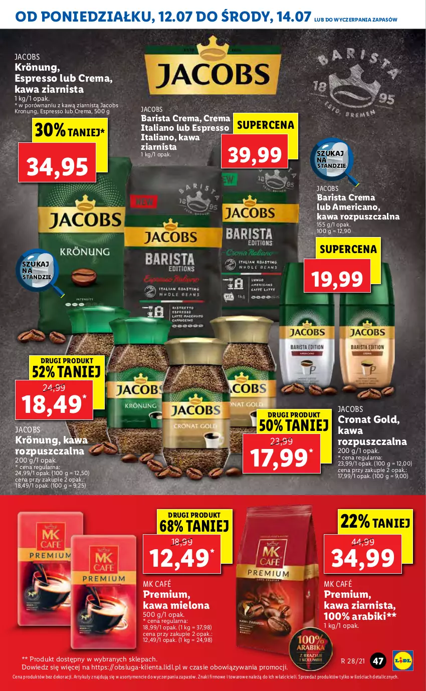 Gazetka promocyjna Lidl - GAZETKA - ważna 12.07 do 14.07.2021 - strona 47 - produkty: Jacobs, Jacobs Krönung, Kawa, Kawa mielona, Kawa rozpuszczalna, Kawa ziarnista, Por