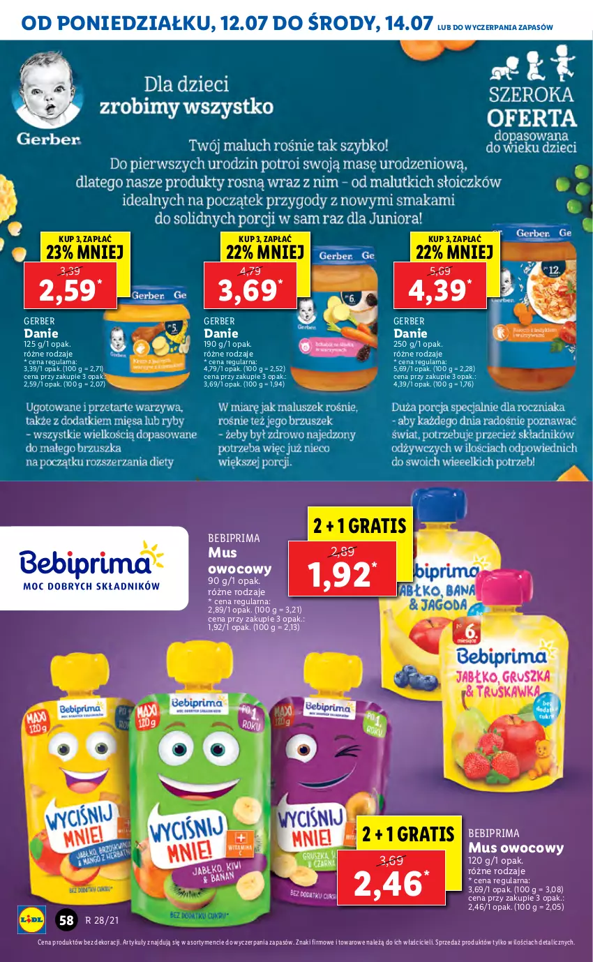 Gazetka promocyjna Lidl - GAZETKA - ważna 12.07 do 14.07.2021 - strona 58 - produkty: Bebiprima, Gerber, Gra, Mus, Prima