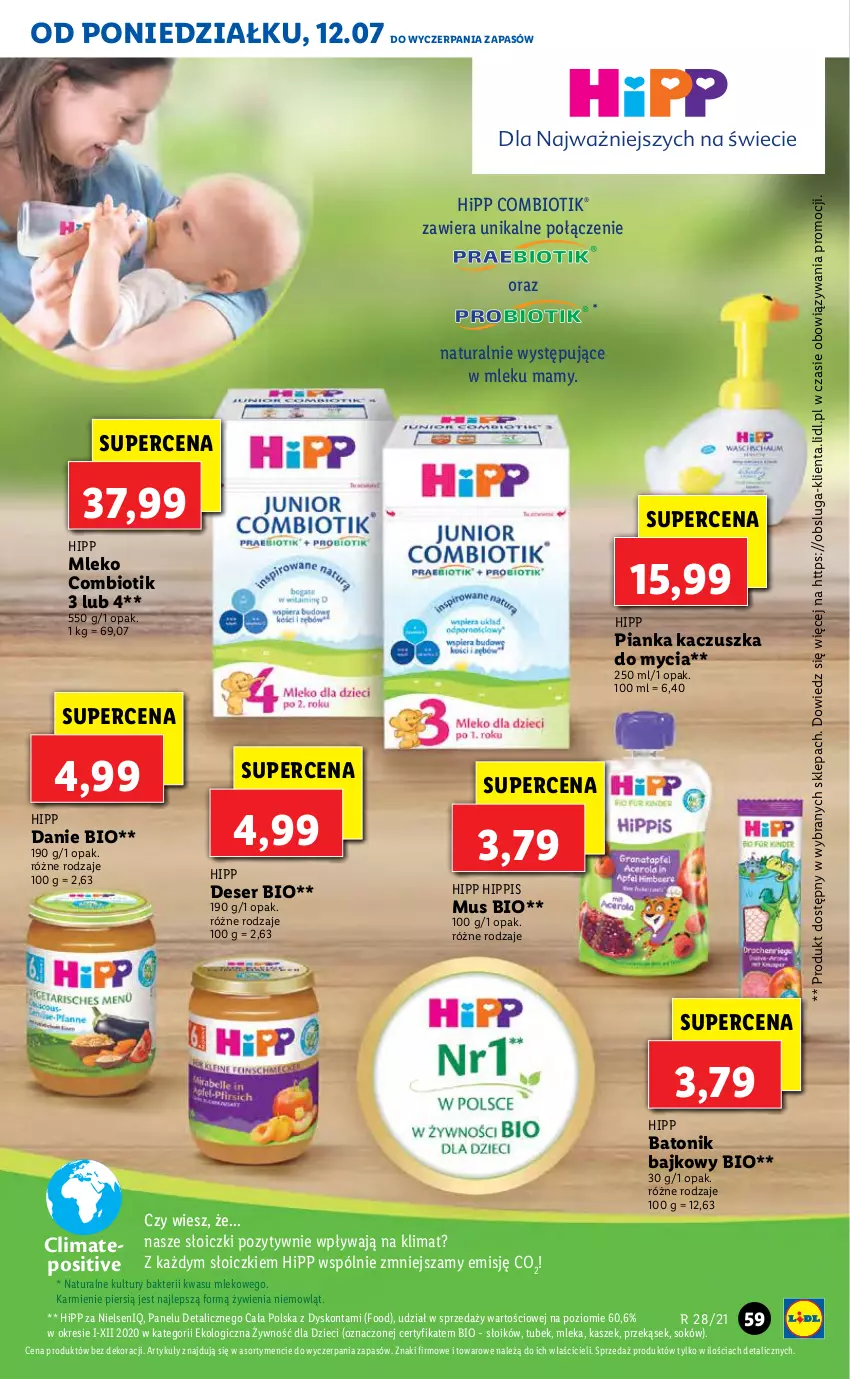 Gazetka promocyjna Lidl - GAZETKA - ważna 12.07 do 14.07.2021 - strona 59 - produkty: Baton, Deser, Dzieci, HiPP, Karmi, Mleko, Mus, Ser, Słoiczki, Sok, Tonik