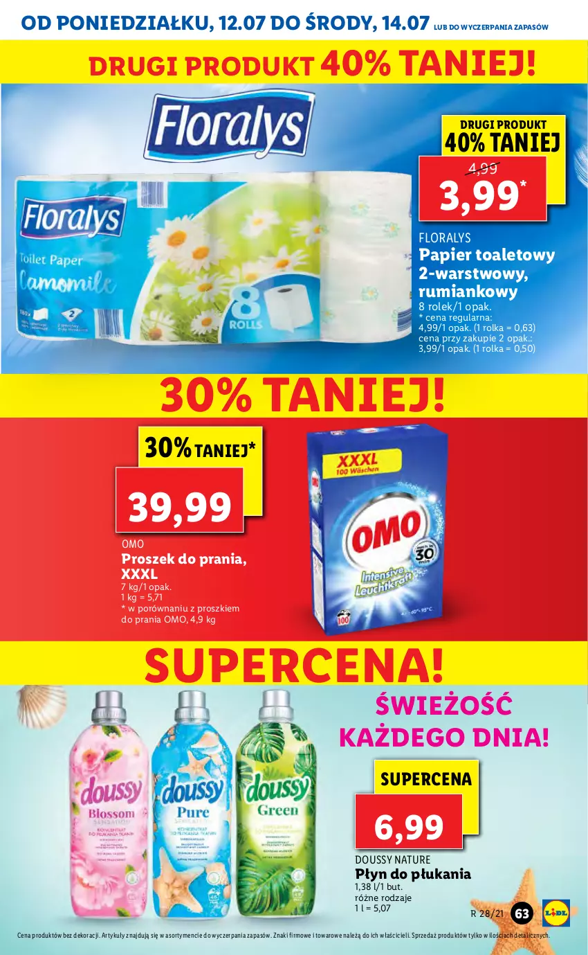 Gazetka promocyjna Lidl - GAZETKA - ważna 12.07 do 14.07.2021 - strona 63 - produkty: Flora, Papier, Papier toaletowy, Płyn do płukania, Por, Proszek do prania, Rum