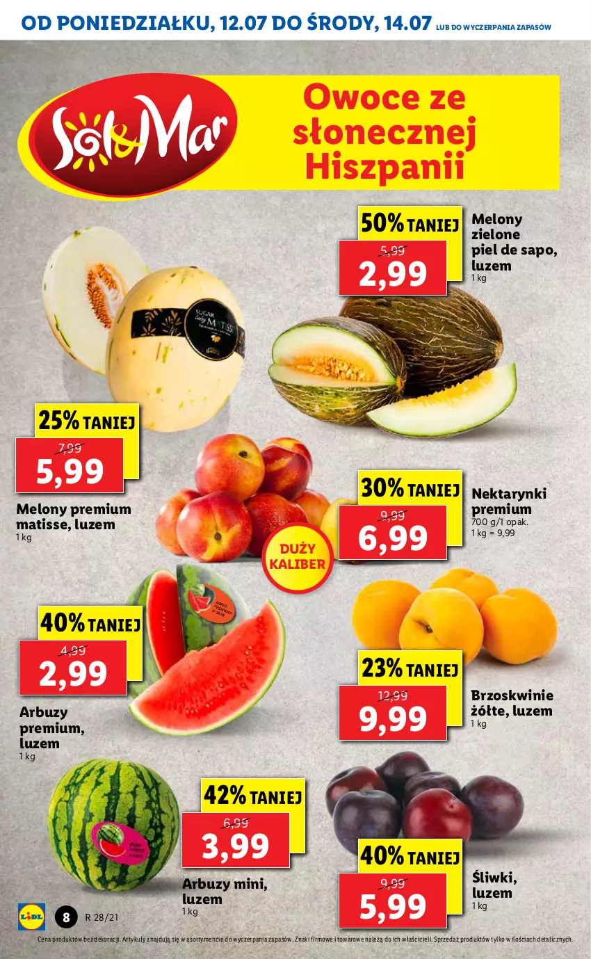 Gazetka promocyjna Lidl - GAZETKA - ważna 12.07 do 14.07.2021 - strona 8 - produkty: Arbuz, Brzoskwinie, Melon, Nektar, Owoce