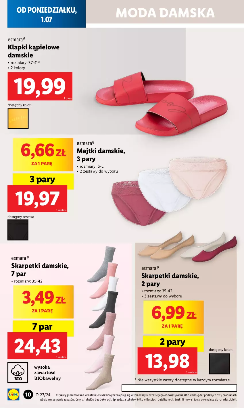 Gazetka promocyjna Lidl - GAZETKA - ważna 01.07 do 07.07.2024 - strona 10 - produkty: Karp, Klapki, Majtki, Moda, Skarpetki, Sok