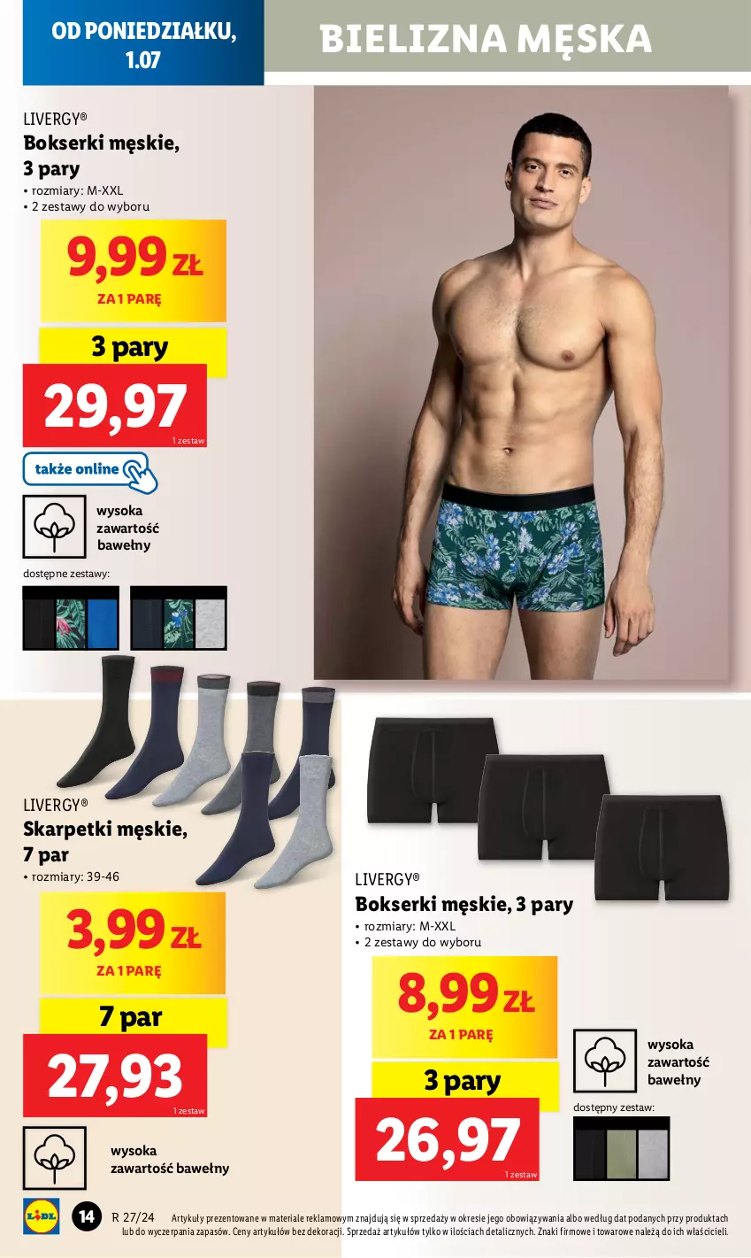 Gazetka promocyjna Lidl - GAZETKA - ważna 01.07 do 07.07.2024 - strona 14 - produkty: Bielizna, Bokserki, Karp, Ser, Skarpetki, Sok