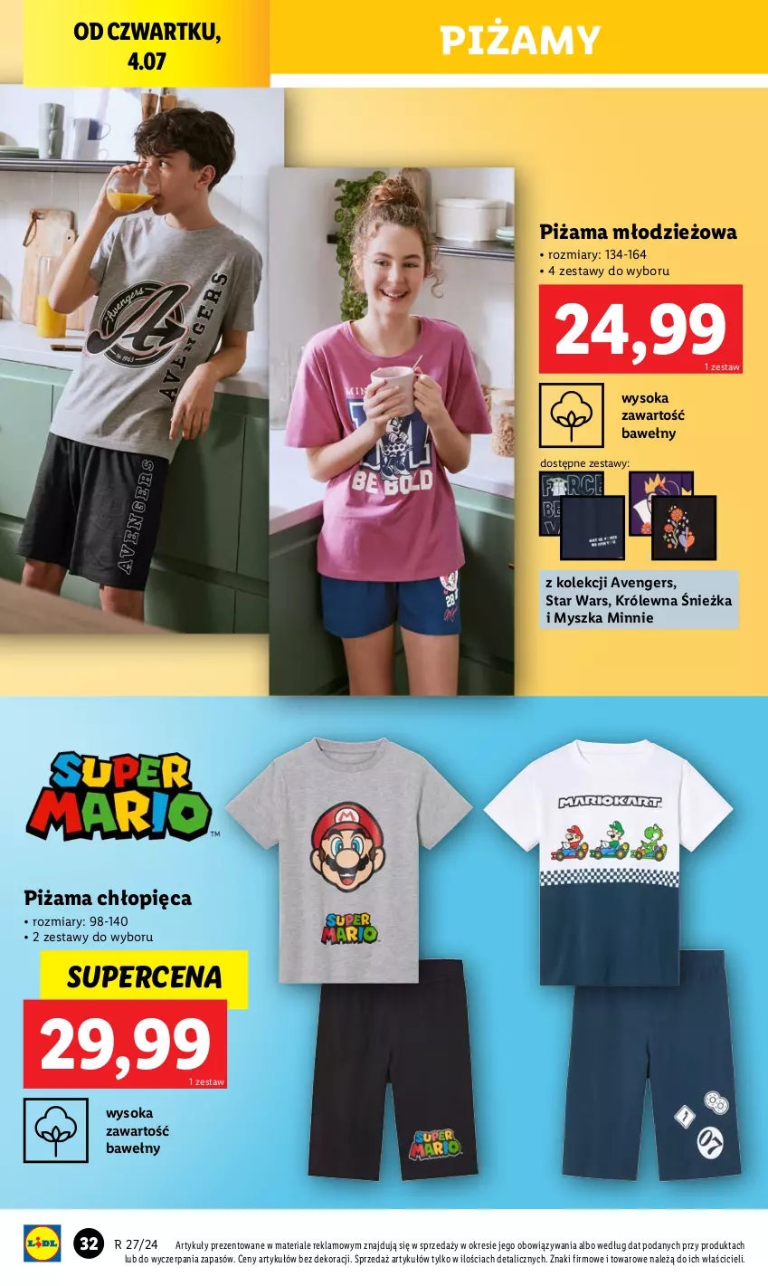 Gazetka promocyjna Lidl - GAZETKA - ważna 01.07 do 07.07.2024 - strona 36 - produkty: Avengers, Minnie, Mysz, Piżama, Sok, Star Wars