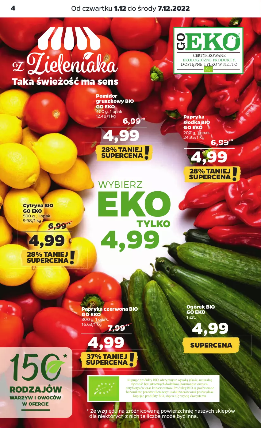 Gazetka promocyjna Netto - Artykuły spożywcze - ważna 01.12 do 07.12.2022 - strona 4 - produkty: Ogórek, Papryka, Papryka czerwona, Papryka słodka, Ser, Sok