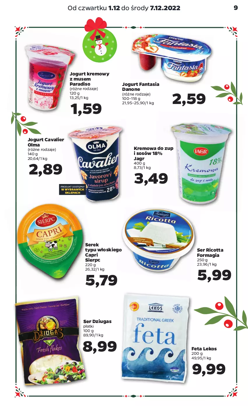 Gazetka promocyjna Netto - Artykuły spożywcze - ważna 01.12 do 07.12.2022 - strona 9 - produkty: Danone, Fa, Fanta, Feta, Jagr, Jogurt, Mus, Olma, Ricotta, Ser, Serek, Sos