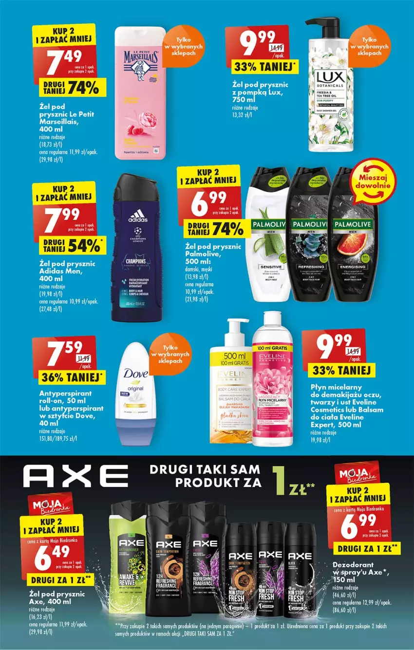 Gazetka promocyjna Biedronka - W tym tygodniu PN - ważna 25.04 do 02.05.2022 - strona 49 - produkty: Adidas, Antyperspirant, Balsam do ciała, Dezodorant, Dove, Eveline, Gin, Gra, Makijaż, Płyn micelarny, Rama