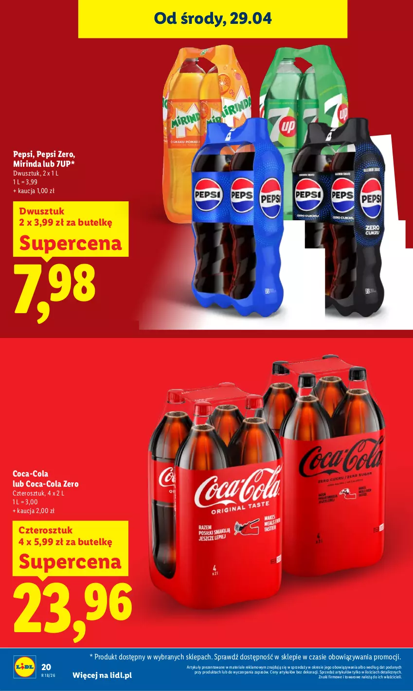 Gazetka promocyjna Lidl - Gazetka ważna od 29.04 do 2.05 - ważna 29.04 do 02.05.2026 - strona 20 - produkty: 7up, Coca-Cola, Mirinda, Pepsi