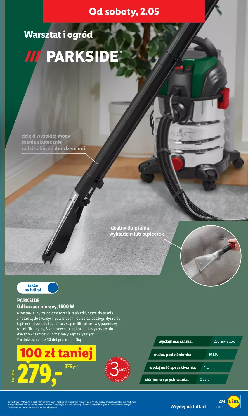 Gazetka promocyjna Lidl - Gazetka ważna od 29.04 do 2.05 - ważna 29.04 do 02.05.2026 - strona 49 - produkty: Dywan, Metro, Odkurzacz, Ogród, Papier, Parkside, Sok