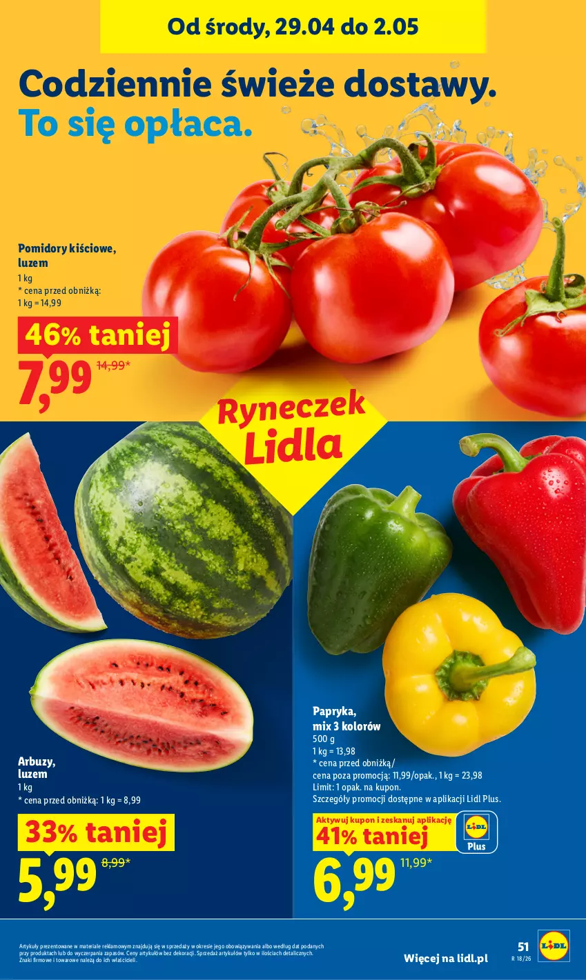 Gazetka promocyjna Lidl - Gazetka ważna od 29.04 do 2.05 - ważna 29.04 do 02.05.2026 - strona 51 - produkty: Arbuz, Papryka, Pomidory