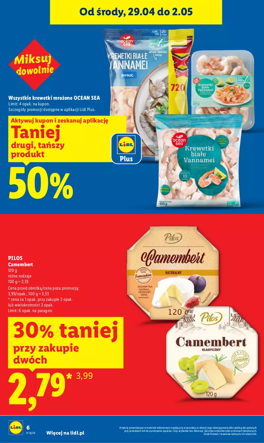 Gazetka promocyjna Lidl - Gazetka ważna od 29.04 do 2.05 - ważna 29.04 do 02.05.2026 - strona 6 - produkty: Camembert, Krewetki, Pilos
