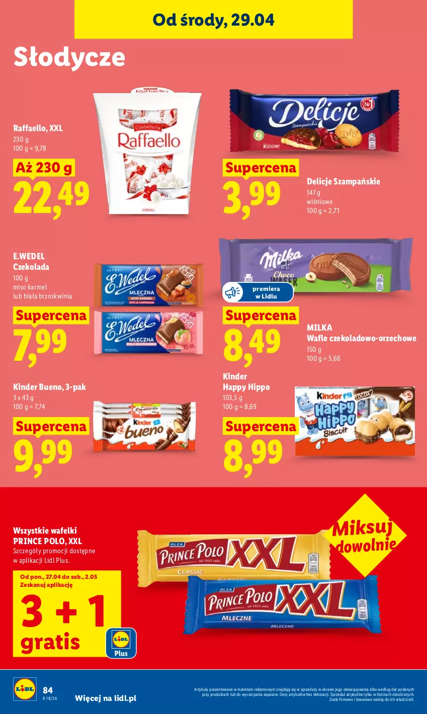 Gazetka promocyjna Lidl - Gazetka ważna od 29.04 do 2.05 - ważna 29.04 do 02.05.2026 - strona 86 - produkty: Czekolada, Delicje, Fa, Gra, HiPP, Kinder, Kinder Bueno, Milka, Prince Polo, Raffaello, Wafle