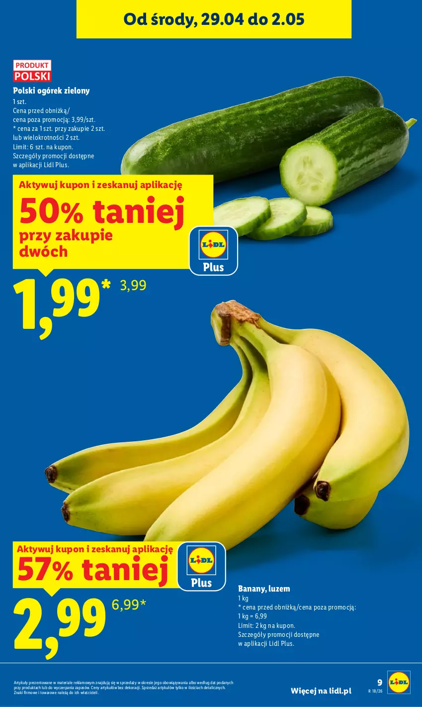 Gazetka promocyjna Lidl - Gazetka ważna od 29.04 do 2.05 - ważna 29.04 do 02.05.2026 - strona 9 - produkty: Banany, Ogórek