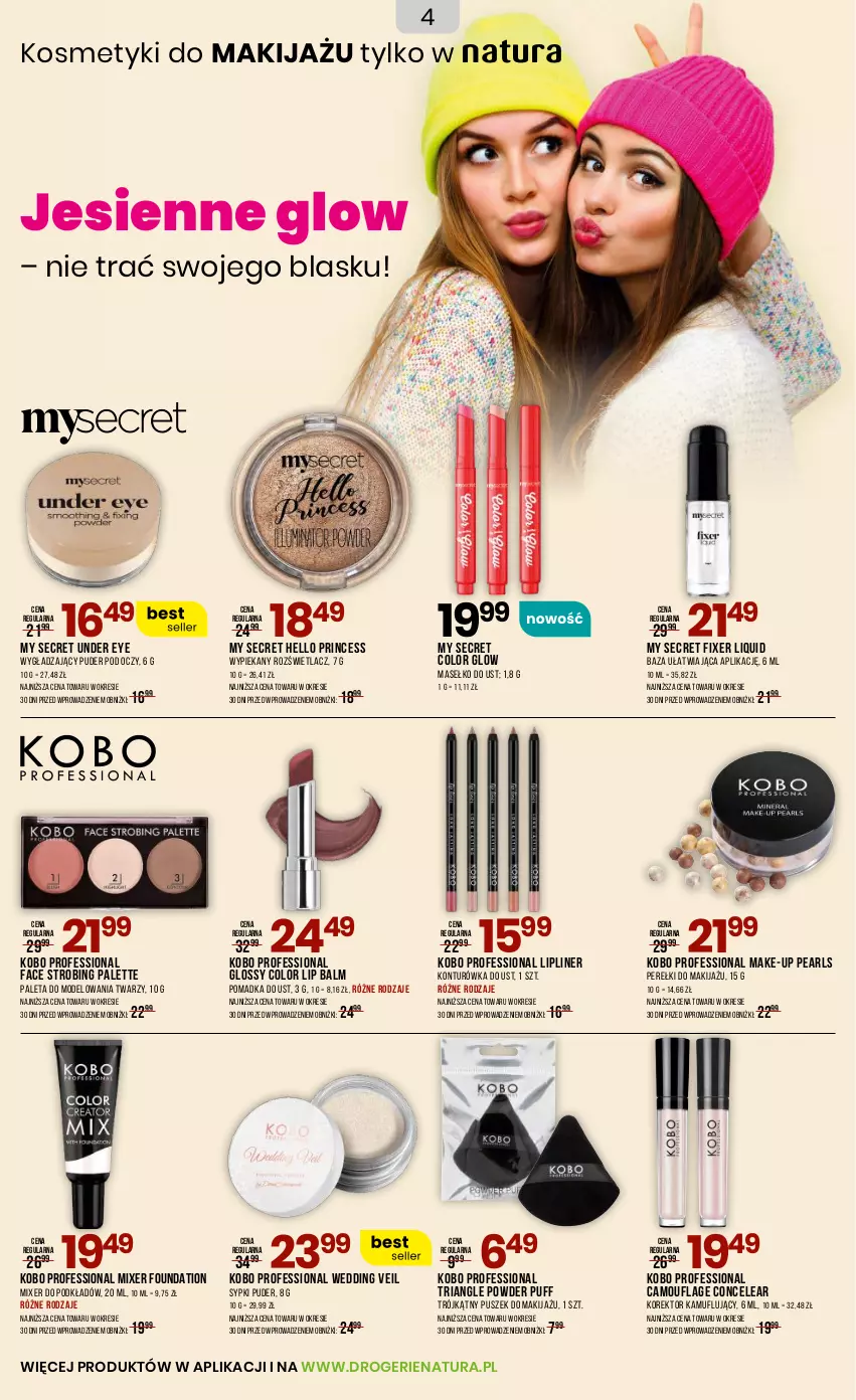 Gazetka promocyjna Drogerie Natura - Gazetka Drogerie Natura - ważna 20.09 do 02.10.2025 - strona 4 - produkty: Fa, Foundation, KOBO, Konturówka do ust, Makijaż, Paleta, Palette, Podkład, Puder, Puf, Rozświetlacz