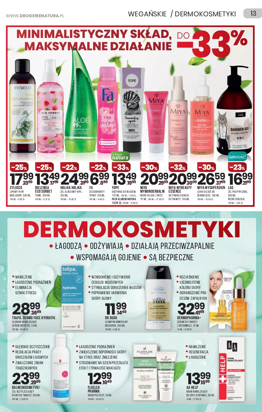 Gazetka promocyjna Drogerie Natura - Gazetka Drogerie Natura - ważna 21.10 do 03.11.2021 - strona 13 - produkty: Bielenda, Booster, Dezodorant, Duda, Fa, Gra, Holika Holika, Krem nawilżający, Krem pod oczy, Makijaż, Mop, Odżywka, Olej, Olejek do demakijażu, Piec, Płyn micelarny, Por, Rum, Ser, Serum, Serum do twarzy, Szampon, Tołpa, Tonik, Top, Yope