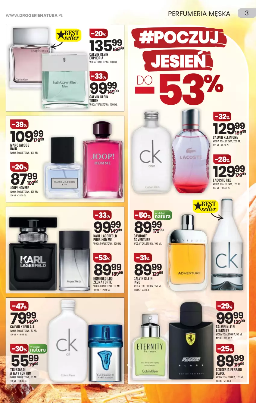 Gazetka promocyjna Drogerie Natura - Gazetka Drogerie Natura - ważna 21.10 do 03.11.2021 - strona 3 - produkty: Calvin Klein, Davidoff, Jacobs, JOOP!, Karl Lagerfeld, Lack, Lacoste, Trussardi, Woda, Woda toaletowa