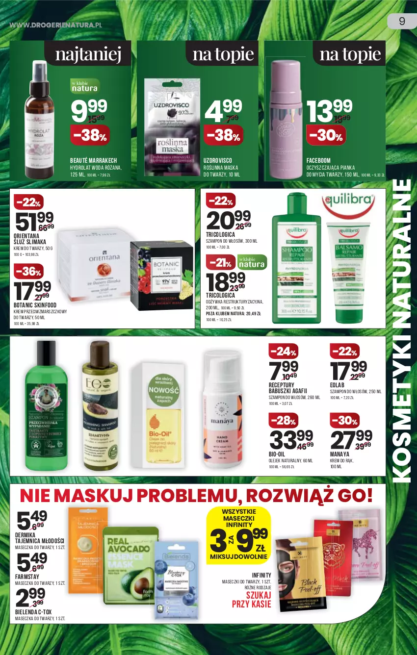 Gazetka promocyjna Drogerie Natura - Gazetka Drogerie Natura - ważna 21.10 do 03.11.2021 - strona 9 - produkty: Bielenda, Bio-Oil, Dermika, Fa, Farmstay, Hydrolat, Krem do rąk, Krem do twarzy, Krem przeciwzmarszczkowy, Mars, Maska, Maska do twarzy, Odżywka, Olej, Pianka do mycia twarzy, Róża, SKINFOOD, Szampon, Top, Woda