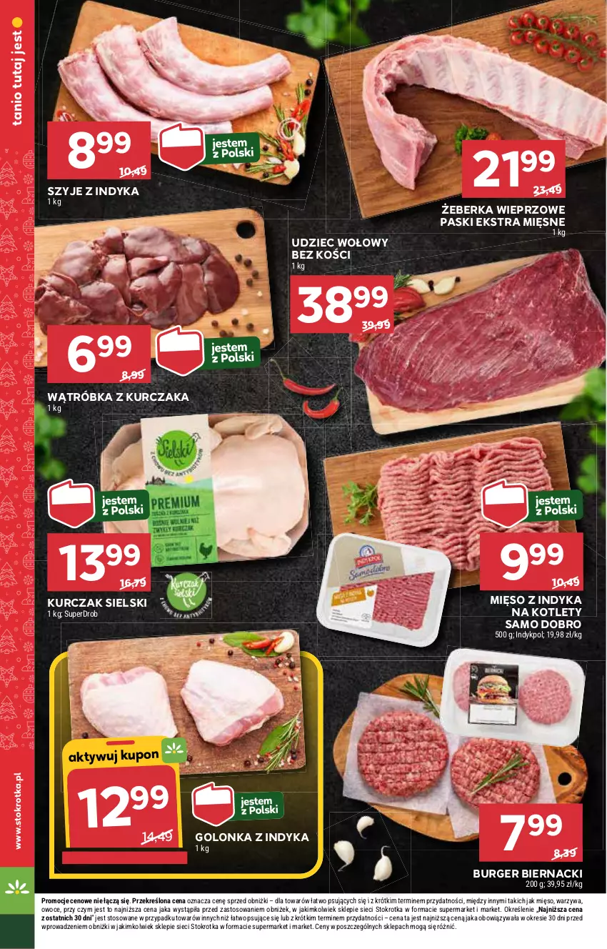 Gazetka promocyjna Stokrotka - Supermarket - ważna 05.12 do 11.12.2024 - strona 14 - produkty: Burger, Golonka z indyka, Kotlet, Kurczak, Mięso, Mięso z indyka, Owoce, Udziec wołowy, Warzywa