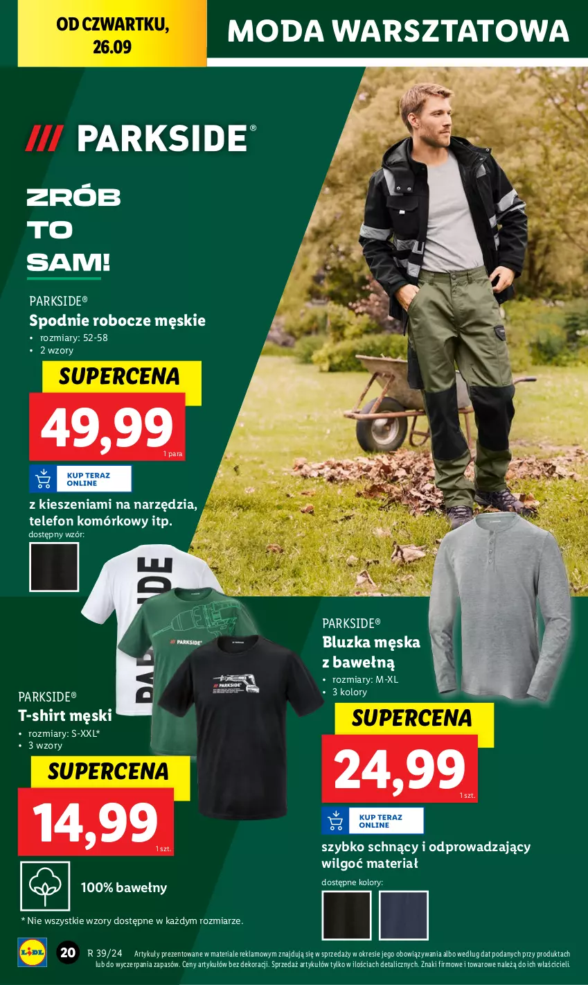 Gazetka promocyjna Lidl - GAZETKA - ważna 23.09 do 28.09.2024 - strona 24 - produkty: LG, Moda, Parkside, Spodnie, T-shirt, Telefon