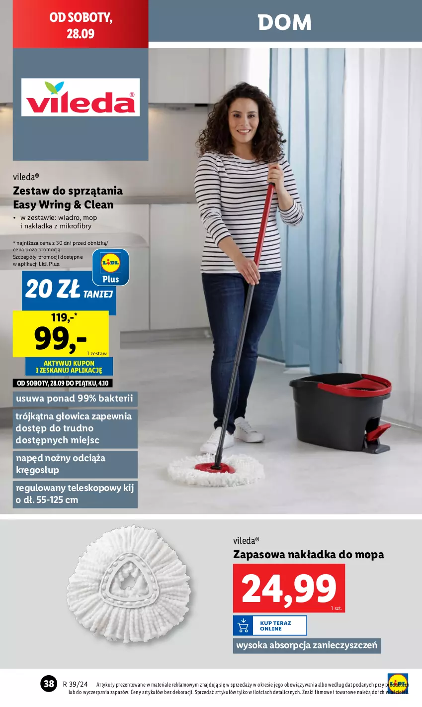 Gazetka promocyjna Lidl - GAZETKA - ważna 23.09 do 28.09.2024 - strona 42 - produkty: Mop, Noż, Sok, Teleskop, Vileda, Wiadro