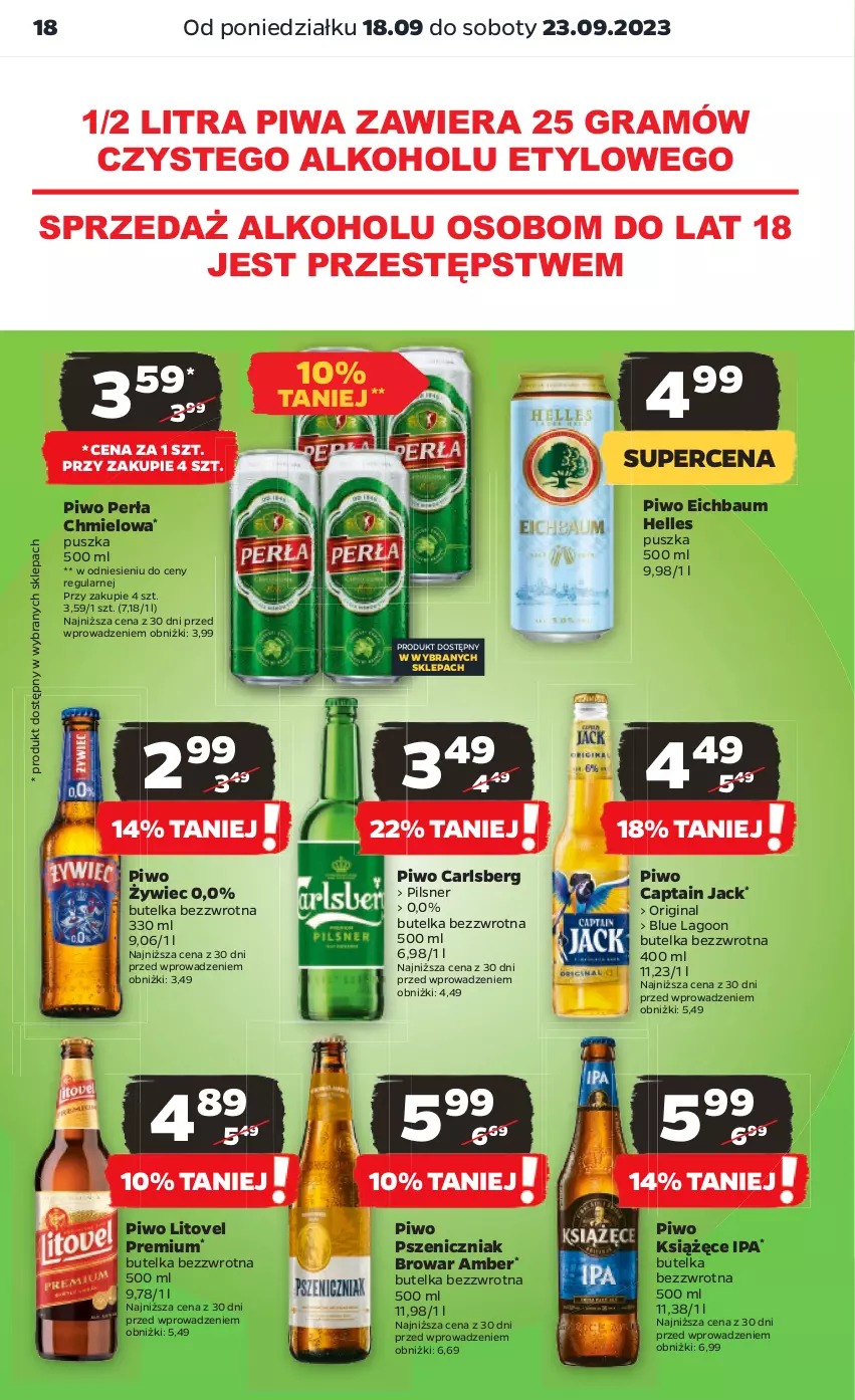 Gazetka promocyjna Netto - Artykuły spożywcze - ważna 18.09 do 23.09.2023 - strona 18 - produkty: Captain Jack, Carlsberg, Gin, Gra, Książęce, Perła, Piwa, Piwo