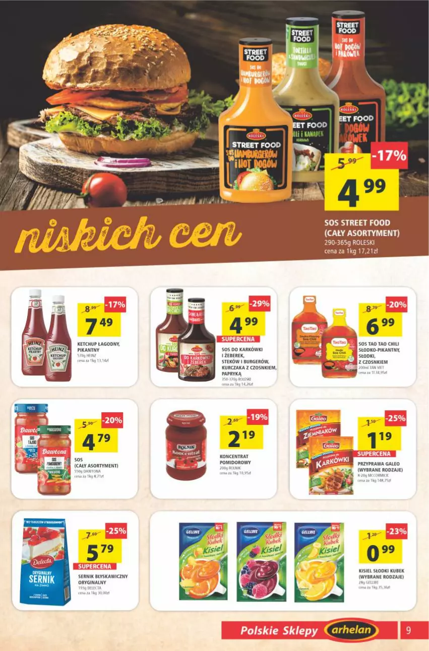 Gazetka promocyjna Arhelan - Gazetka - ważna 13.08 do 22.08.2021 - strona 9 - produkty: Burger, Dawtona, Delecta, Gin, Ketchup, Kisiel, Koncentrat pomidorowy, Kubek, Kurczak, Rolnik, Ser, Stek