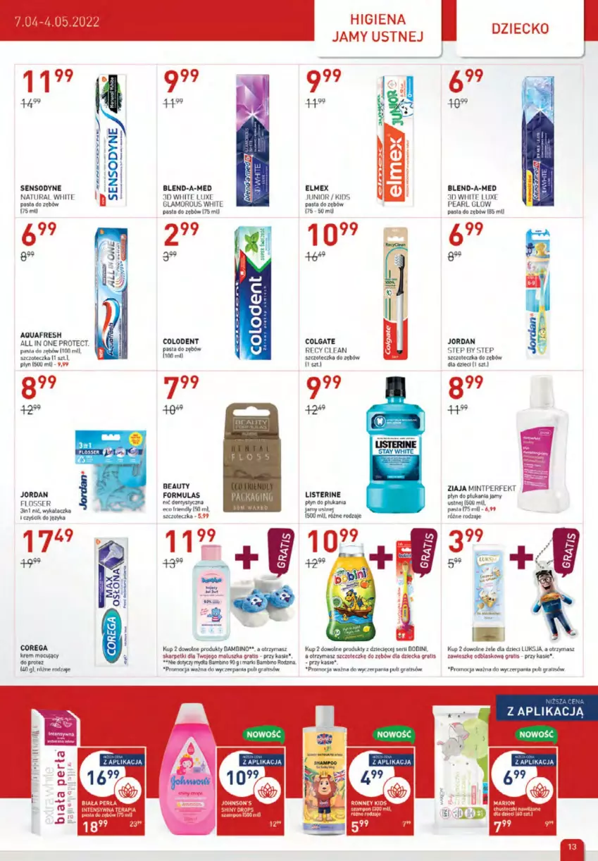 Gazetka promocyjna Drogerie Jawa - ważna 07.04 do 04.05.2022 - strona 13 - produkty: Blend-a-Med, Colgate, Corega, Dzieci, Elmex, Gra, Higiena jamy ustnej, Karp, LG, Listerine, Luksja, Nić dentystyczna, Pasta do zębów, Perła, Płyn do płukania, Sensodyne, Ser, Skarpetki, Szampon, Szczoteczka, Szczoteczka do zębów, Tera, Ziaja