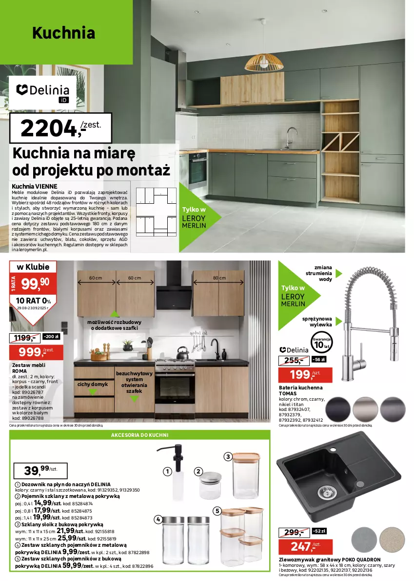 Gazetka promocyjna Leroy Merlin - Gazetka Leroy Merlin - ważna 29.08 do 23.09.2025 - strona 12 - produkty: Bateria, Bateria kuchenna, Beckers, Designer Colour, Dozownik, Dron, Emulsja, Fa, Farba lateksowa, Gra, Korpusy, Kuchnia, Luxens, Meble, Olej, Pojemnik, Pojemnik szklany, Por, Rama, Rum, Sok, Szal, Tran, Zlew, Zlewozmywak