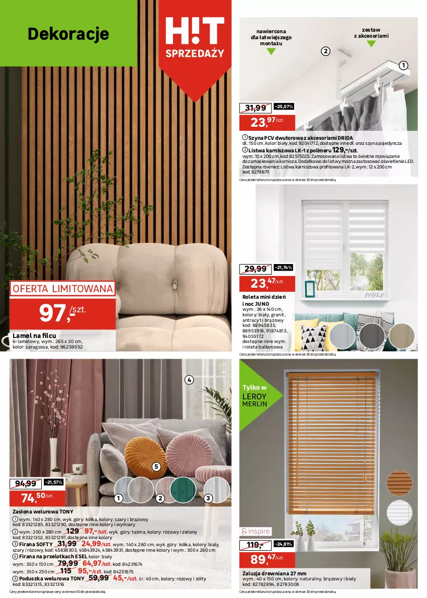 Gazetka promocyjna Leroy Merlin - Gazetka Leroy Merlin - ważna 29.08 do 23.09.2025 - strona 14 - produkty: Dywan, Firana, Gra, Karnisz, Listwa, Poduszka, Por, Ramka, Roleta, Sok, Sport, Szyna, Tran, Zasłona