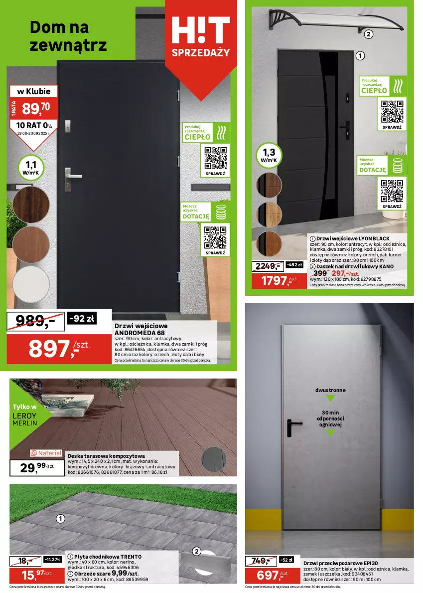 Gazetka promocyjna Leroy Merlin - Gazetka Leroy Merlin - ważna 29.08 do 23.09.2025 - strona 22 - produkty: Chodnik, Drzwi, Drzwi wejściowe, Klamka, Lack, Płyta, Por