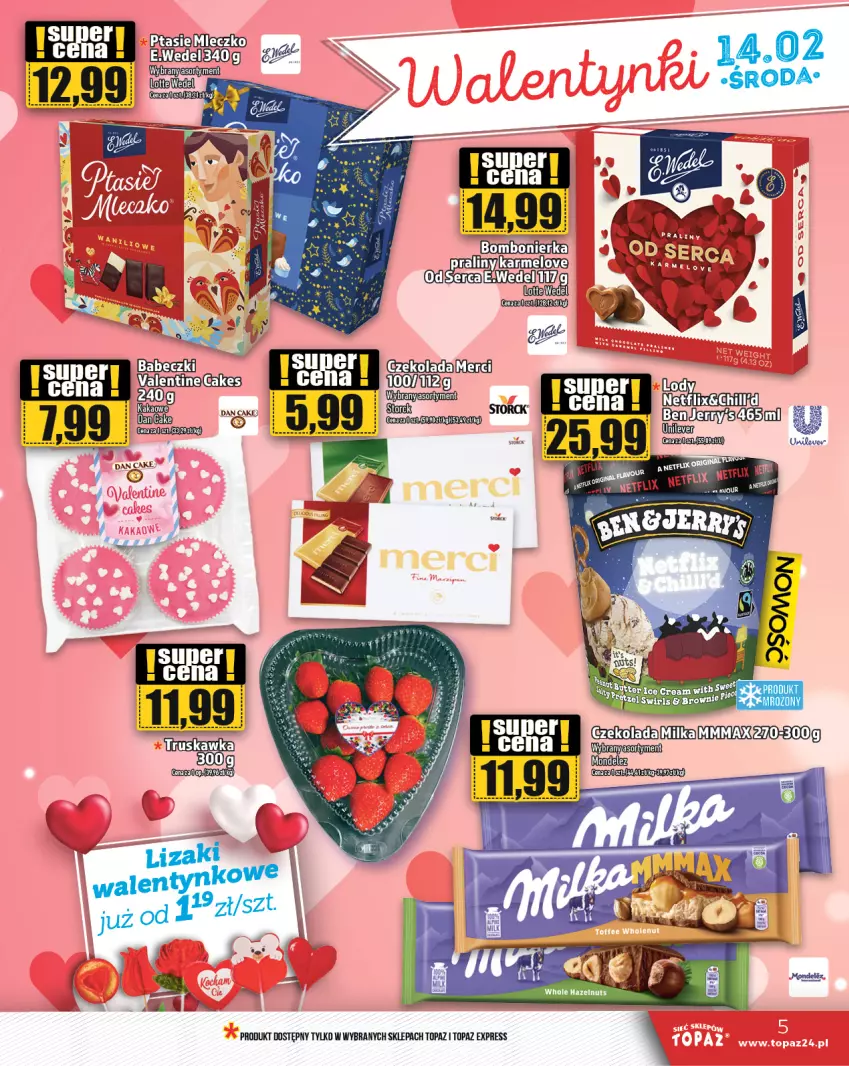 Gazetka promocyjna Topaz - Gazetka - ważna 08.02 do 14.02.2024 - strona 5 - produkty: Brownie, Czekolada, Dell, Milka, Praliny, Ser, Top