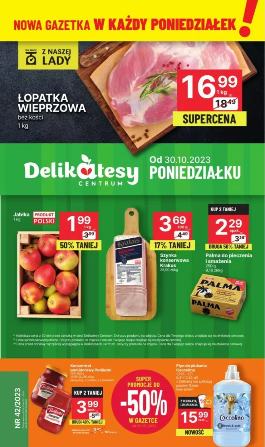 Gazetka promocyjna Delikatesy Centrum - ważna 30.10 do 02.11.2023 - strona 1 - produkty: Krakus, Palma, Piec, Płyn do płukania, Pudliszki, Rum