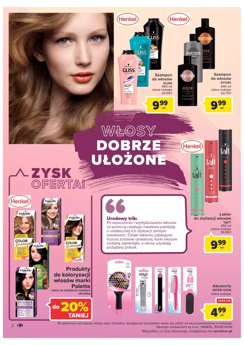 Gazetka promocyjna Carrefour - Gazetka Ciesz się latem, chwal się urodą - ważna 21.06 do 02.07.2022 - strona 2 - produkty: Killys, Lakier, Mięta, Palette, Syoss, Szampon, Taft