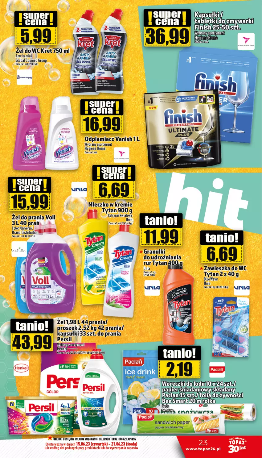 Gazetka promocyjna Topaz - Gazetka - ważna 15.06 do 21.06.2023 - strona 23 - produkty: Danio, Fa, Gra, Kret, Mleczko, Papier, Top, Tytan, Zawieszka do wc