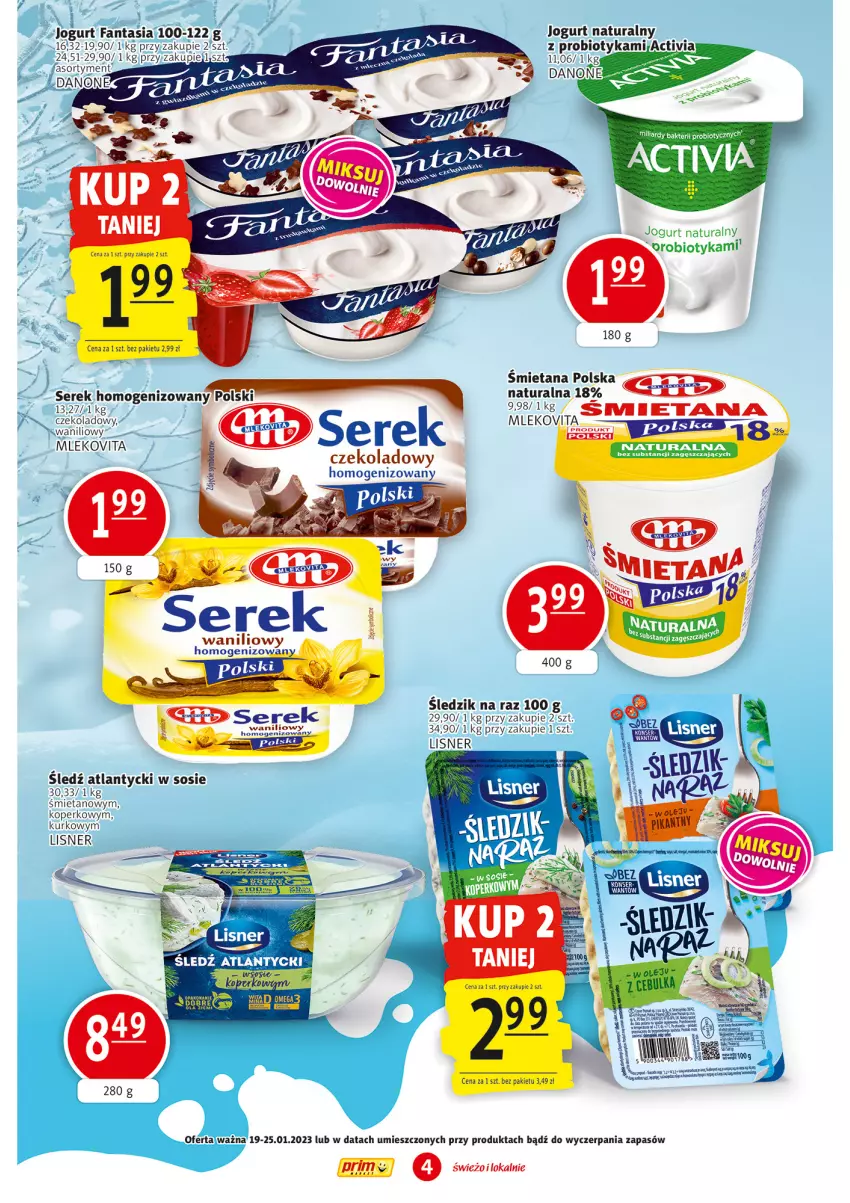 Gazetka promocyjna Prim Market - ważna 19.01 do 25.01.2023 - strona 4 - produkty: Fa, Fanta, Jogurt, Jogurt naturalny, Lisner, Mleko, Mlekovita, Probiotyk, Ser, Serek, Serek homogenizowany, Sos