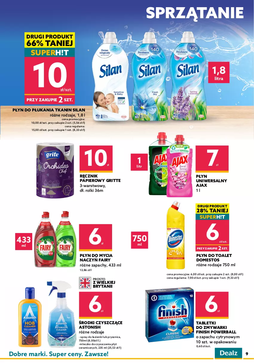 Gazetka promocyjna Dealz - WIELKIE OTWARCIE 02.09.2022 🥳Kolno, Park Handlowy - ważna 02.09 do 16.09.2022 - strona 9 - produkty: Ajax, Chusteczki, Colgate, Do mycia naczyń, Domestos, Fa, Fairy, Finish, Gillette, LG, Mleczko, Mydło, Mydło w płynie, Nivea, Odżywka, Olej, Palmolive, Papier, Pasta do zębów, Pianka do golenia, Płyn do mycia, Płyn do mycia naczyń, Płyn do płukania, Ręcznik, Rolki, Silan, Sprzątanie, Szampon, Tablet, Tabletki do zmywarki, Zmywarki