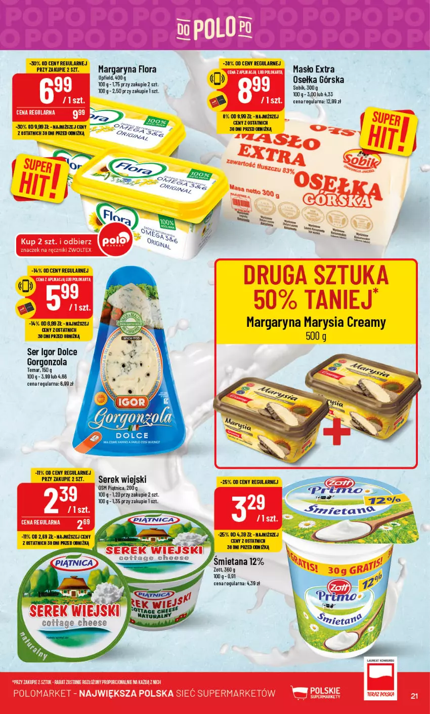 Gazetka promocyjna PoloMarket - Gazetka pomocyjna - ważna 27.09 do 03.10.2023 - strona 21 - produkty: Flora, Gorgonzola, Laur, Margaryna, Masło, Piątnica, Ser, Serek, Serek wiejski, Zott